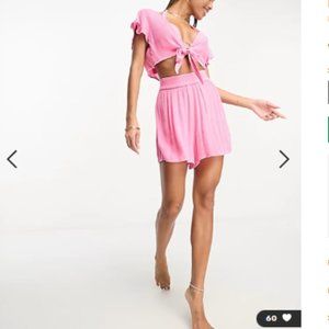 NWT ASOS South Beach Cropped tie-front top and shorts set in light pink